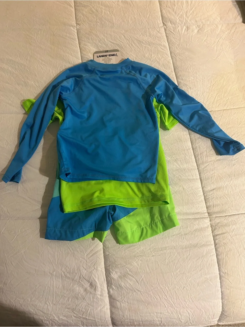 Lands' End Boys' Blue & Neon Green 3-Piece Swim Set Size 3T